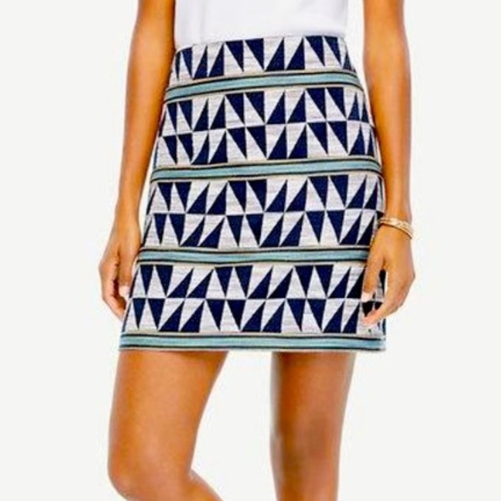 Ann Taylor Geometric Triangle Stripe Skirt Blue US10P